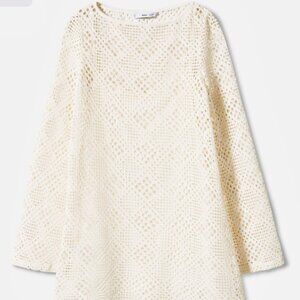 Mango Geometric Pattern Openwork Dress in Cream Size 12 (NWT)
